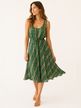 Twelfth Street Cynthia Vincent Silk Dress Green Abstract S